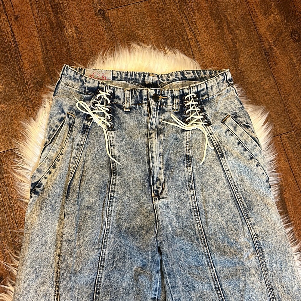 Rose Denim Vintage Retro Acid Vintage Wash High Waisted Jeans - Picture 2 of 7